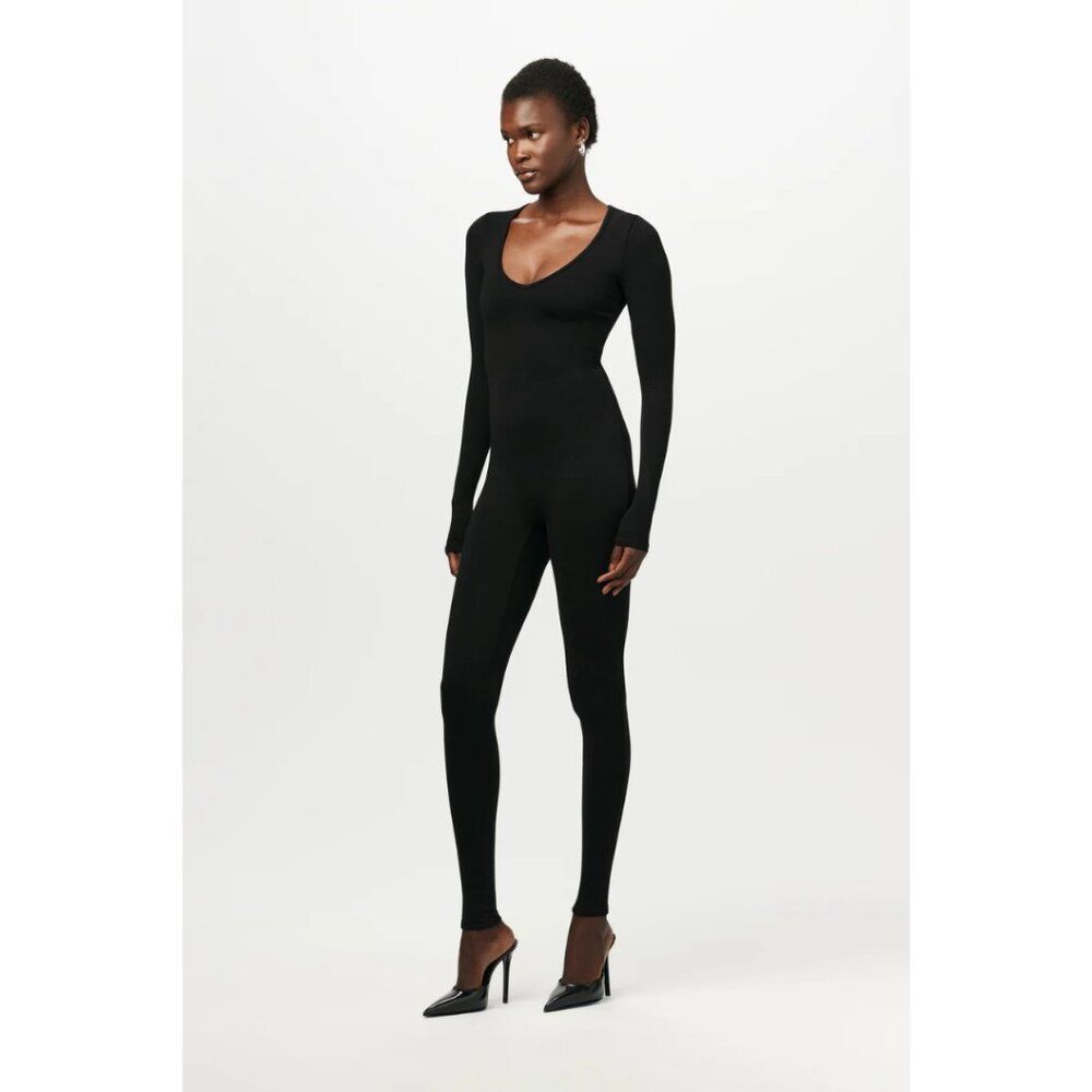 Naked Wardrobe Black Sculpt V-Neck Jumpsuit Size Medium Neutral